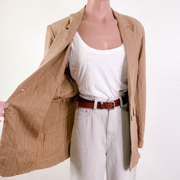 Nicholas Charlee Pinstripe Oversized Linen Blazer Career Caramel Tan size 2 NWT - Picture 4 of 12